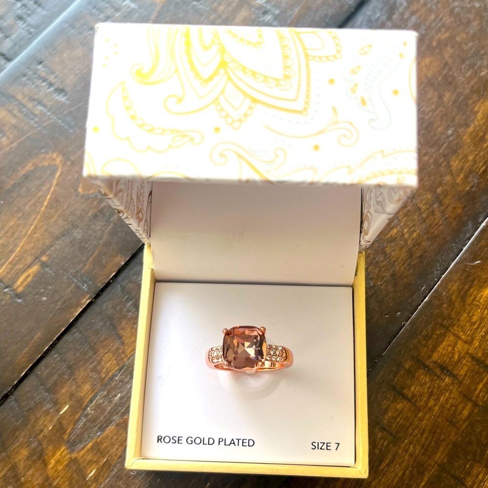 Rose Gold-Tone Pavé & Square Crystal Statement Ring, Created for Macy's size 7